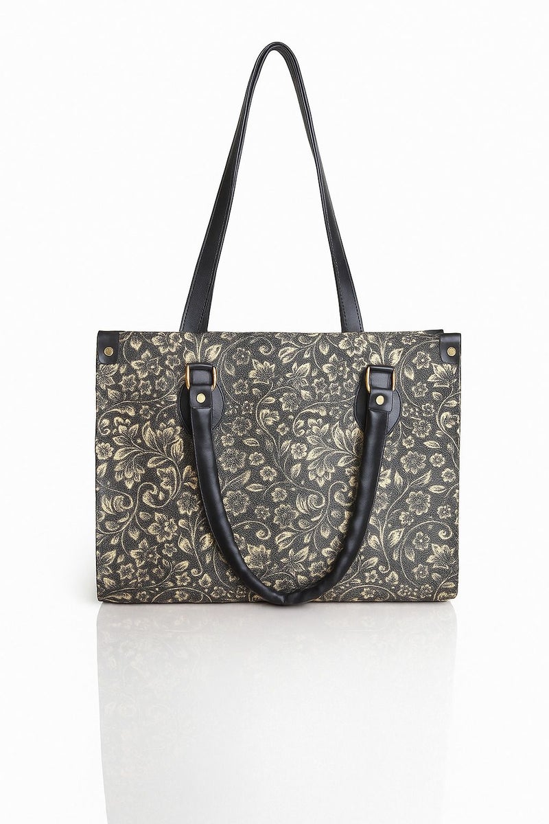 Osman Black & Gold Floral Tote Handbag for Women - Image 1
